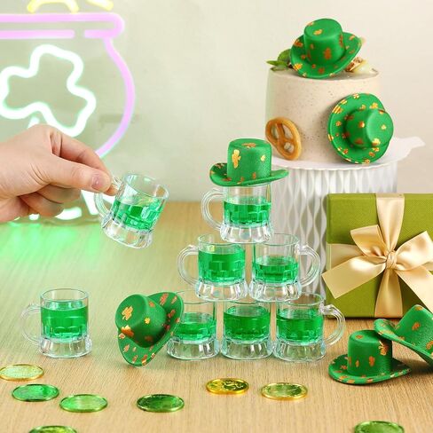 Pickmesh 20 Pcs Mini Beer Mug St. Patrick's Day Shot Glasses Green Leprechaun Hats Set 1 oz Mini Plastic Beer Mug Clear Shot Glasses with Handle Cup Irish Party Hat for St Patricks Day Party Gift in Saudi Arabia
