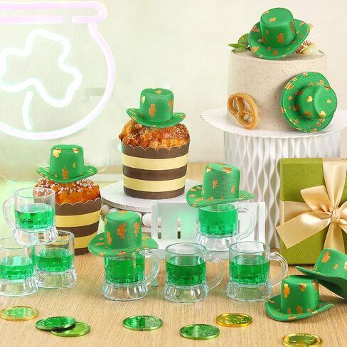 Pickmesh 20 Pcs Mini Beer Mug St. Patrick's Day Shot Glasses Green Leprechaun Hats Set 1 oz Mini Plastic Beer Mug Clear Shot Glasses with Handle Cup Irish Party Hat for St Patricks Day Party Gift in Saudi Arabia