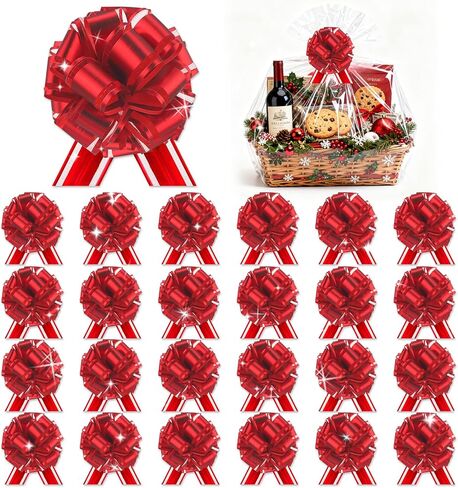24 Pcs Red Pull Bows for Baskets Gift Warpping Matte Ribbon Bow Christmas Warp Bow for Party Birthday Valentine's Day Wedding Present Bikes Gift Boxes Bag Flower Decor (Red-CC) in Saudi Arabia