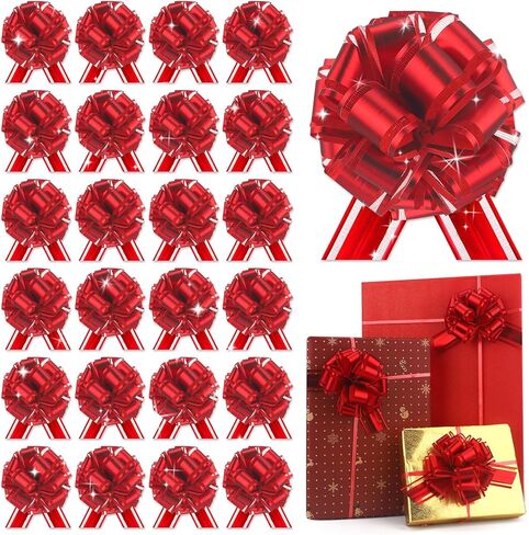 24 Pcs Red Pull Bows for Baskets Gift Warpping Matte Ribbon Bow Christmas Warp Bow for Party Birthday Valentine's Day Wedding Present Bikes Gift Boxes Bag Flower Decor (Red-CC) in Saudi Arabia