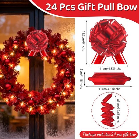 24 Pcs Red Pull Bows for Baskets Gift Warpping Matte Ribbon Bow Christmas Warp Bow for Party Birthday Valentine's Day Wedding Present Bikes Gift Boxes Bag Flower Decor (Red-CC) in Saudi Arabia