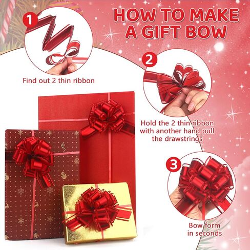 24 Pcs Red Pull Bows for Baskets Gift Warpping Matte Ribbon Bow Christmas Warp Bow for Party Birthday Valentine's Day Wedding Present Bikes Gift Boxes Bag Flower Decor (Red-CC) in Saudi Arabia