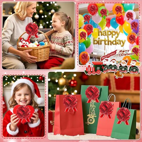 24 Pcs Red Pull Bows for Baskets Gift Warpping Matte Ribbon Bow Christmas Warp Bow for Party Birthday Valentine's Day Wedding Present Bikes Gift Boxes Bag Flower Decor (Red-CC) in Saudi Arabia