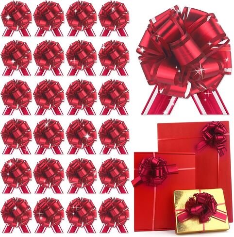 24 Pcs Red Pull Bows for Baskets Gift Warpping Matte Ribbon Bow Christmas Warp Bow for Party Birthday Valentine's Day Wedding Present Bikes Gift Boxes Bag Flower Decor (Red-CC) in Saudi Arabia