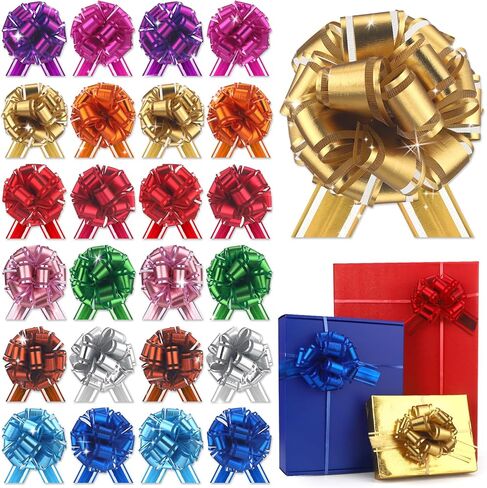 24 Pcs Red Pull Bows for Baskets Gift Warpping Matte Ribbon Bow Christmas Warp Bow for Party Birthday Valentine's Day Wedding Present Bikes Gift Boxes Bag Flower Decor (Red-CC) in Saudi Arabia