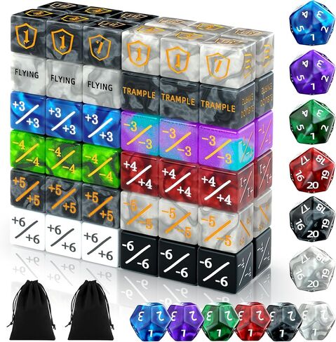 84-Piece MTG Dice Set with Life Counters, Keyword Ability Tokens, Shield & Spindown – 12 Colors for Magic: The Gathering, TCG, Card Game Accessories in Saudi Arabia
