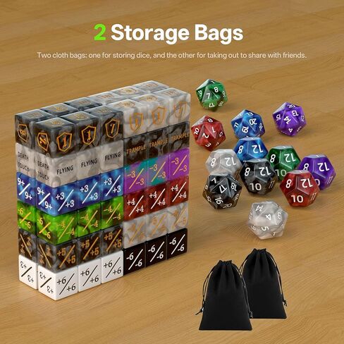 84-Piece MTG Dice Set with Life Counters, Keyword Ability Tokens, Shield & Spindown – 12 Colors for Magic: The Gathering, TCG, Card Game Accessories in Saudi Arabia