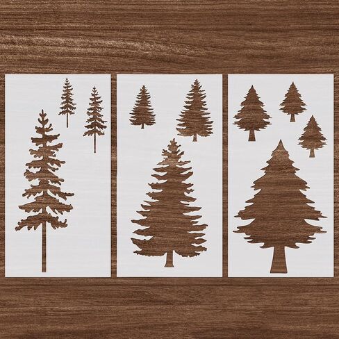 3Pcs Pine Tree Stencils, Reusable Forest Tree Mural Templates for Garden Fence Window Wall Furniture Mural in Saudi Arabia