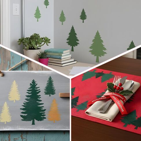 3Pcs Pine Tree Stencils, Reusable Forest Tree Mural Templates for Garden Fence Window Wall Furniture Mural in Saudi Arabia
