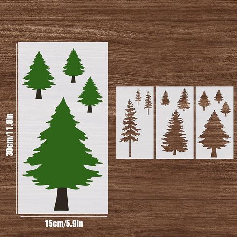 3Pcs Pine Tree Stencils, Reusable Forest Tree Mural Templates for Garden Fence Window Wall Furniture Mural in Saudi Arabia