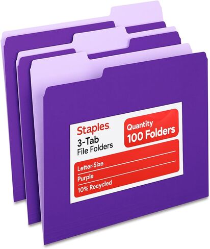 Staples 224543 مجلدات ملفات ملونة ذات علامات تبويب علوية، 3 علامات تبويب، حجم الحروف الخضراء، 100/عبوة in Kuwait