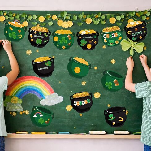LUFEEMGA 40-Pack St. Patrick's Day Sticker Craft Set, Pot of Gold Cauldron Cutouts with 50 Sticker Sheets & Gold Elastic Cord, Shamrock Coin Leprechaun Hat Theme, Bulletin Board Classroom Party Decor in Kuwait