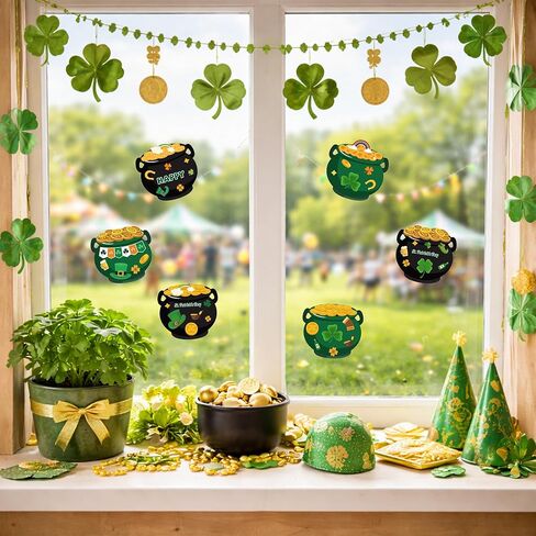 LUFEEMGA 40-Pack St. Patrick's Day Sticker Craft Set, Pot of Gold Cauldron Cutouts with 50 Sticker Sheets & Gold Elastic Cord, Shamrock Coin Leprechaun Hat Theme, Bulletin Board Classroom Party Decor in Kuwait