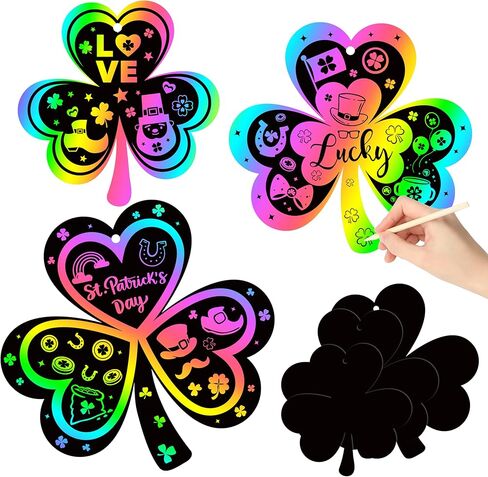 CY2SIDE 60PCS St. Patrick’s Day Shamrock Rainbow Color Scratch Bookmark for Kid DIY Shamrock Rainbow Color Scratch Craft Kit Shamrock Magic Scratch Paper Art Decoration St. Patrick Party Favor in Saudi Arabia
