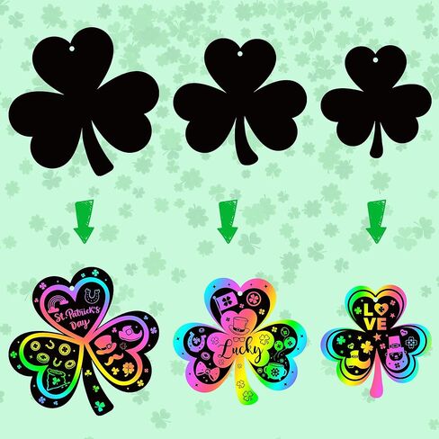 CY2SIDE 60PCS St. Patrick’s Day Shamrock Rainbow Color Scratch Bookmark for Kid DIY Shamrock Rainbow Color Scratch Craft Kit Shamrock Magic Scratch Paper Art Decoration St. Patrick Party Favor in Saudi Arabia