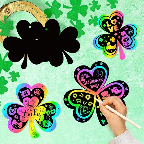CY2SIDE 60PCS St. Patrick’s Day Shamrock Rainbow Color Scratch Bookmark for Kid DIY Shamrock Rainbow Color Scratch Craft Kit Shamrock Magic Scratch Paper Art Decoration St. Patrick Party Favor in Saudi Arabia