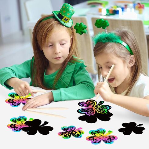CY2SIDE 60PCS St. Patrick’s Day Shamrock Rainbow Color Scratch Bookmark for Kid DIY Shamrock Rainbow Color Scratch Craft Kit Shamrock Magic Scratch Paper Art Decoration St. Patrick Party Favor in Saudi Arabia