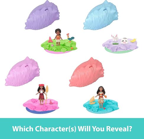 Mattel Disney Moana Surprise Small Doll or Animal Figures with Shell Playset, Moldable Sand & 3 Accessories, Inspired by Movie (Characters May Vary) in Saudi Arabia