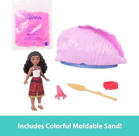 Mattel Disney Moana Surprise Small Doll or Animal Figures with Shell Playset, Moldable Sand & 3 Accessories, Inspired by Movie (Characters May Vary) in Saudi Arabia