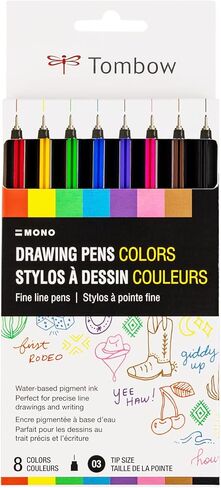 أقلام رسم أحادية اللون من Tombow 66407، عبوة من 8 قطع، سن معدني، نقطة دقيقة، حبر صبغة مائي in Kuwait