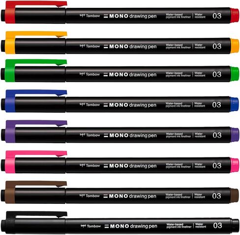 أقلام رسم أحادية اللون من Tombow 66407، عبوة من 8 قطع، سن معدني، نقطة دقيقة، حبر صبغة مائي in Kuwait