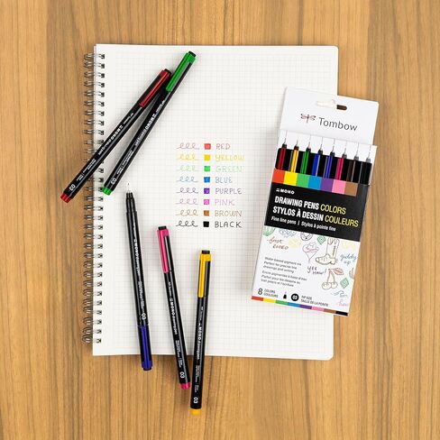 أقلام رسم أحادية اللون من Tombow 66407، عبوة من 8 قطع، سن معدني، نقطة دقيقة، حبر صبغة مائي in Kuwait