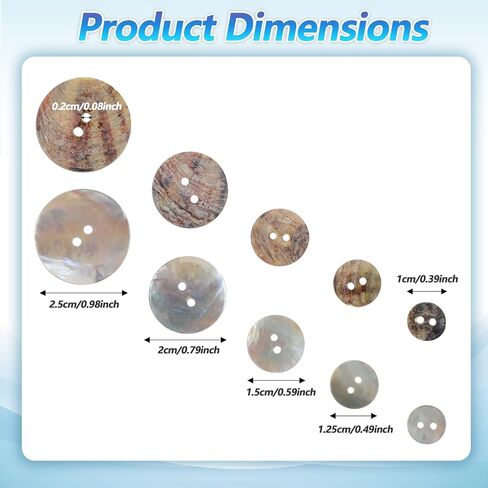 Natural Shell Sewing Buttons for Clothes, 100pcs Shell Large Buttons, Replacement Button for Crafts, 2-Hole Sewing Button (10/12.5/15/20/25mm) in Saudi Arabia