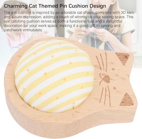80PCS Sewing Pins Cushion Set, Charming Cat Shape Accurate Fixation Straight Quilting Pins with Storage Case Wooden Base Needle Pincushion in Saudi Arabia