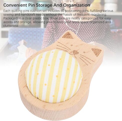 80PCS Sewing Pins Cushion Set, Charming Cat Shape Accurate Fixation Straight Quilting Pins with Storage Case Wooden Base Needle Pincushion in Saudi Arabia