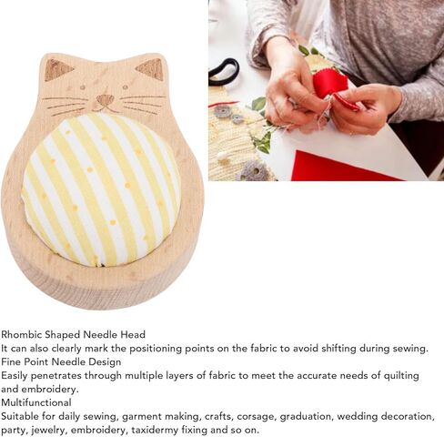 80PCS Sewing Pins Cushion Set, Charming Cat Shape Accurate Fixation Straight Quilting Pins with Storage Case Wooden Base Needle Pincushion in Saudi Arabia