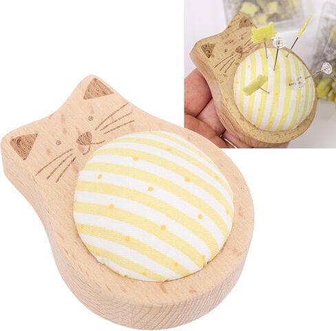 80PCS Sewing Pins Cushion Set, Charming Cat Shape Accurate Fixation Straight Quilting Pins with Storage Case Wooden Base Needle Pincushion in Saudi Arabia