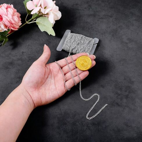 XLIUAX Craft Chain, 30 Foot Curb Chains Small Chain Stainless Steel Chains for Jewelry Making Handcraft Metal Roll for Keychain Craft Supplies Stainless Steel Extender Making Decorative Keychain in Saudi Arabia