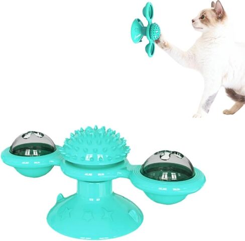 Interactive Cat Toys & Treat Dispenser with Catnip Ball - Chew, Scratch, Rub & Teeth Grooming Toys for Indoor Cats, BPA-Free, Sturdy TPR (Aqua) in Saudi Arabia