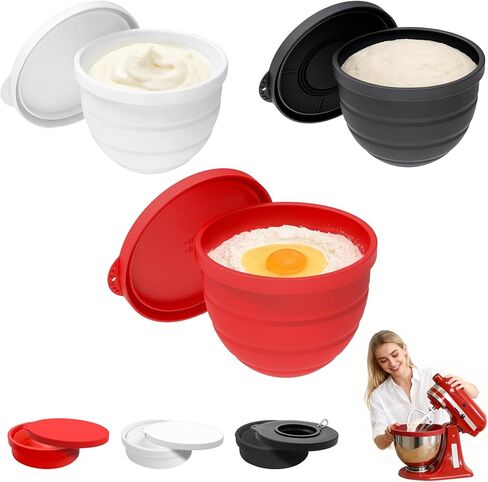 بطانات سيليكون قابلة للطي لخلاط حامل برأس مائل 5 قطع من KitchenAid (فقط)، عديم الرائحة، أكثر سمكًا، مقاوم للبرودة/الحرارة وغير لاصق، سهل التنظيف، مجموعة من 2 مع أغطية، غطاء وعاء مقاوم للرذاذ in Kuwait