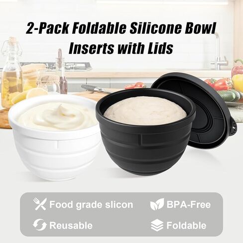 بطانات سيليكون قابلة للطي لخلاط حامل برأس مائل 5 قطع من KitchenAid (فقط)، عديم الرائحة، أكثر سمكًا، مقاوم للبرودة/الحرارة وغير لاصق، سهل التنظيف، مجموعة من 2 مع أغطية، غطاء وعاء مقاوم للرذاذ in Kuwait