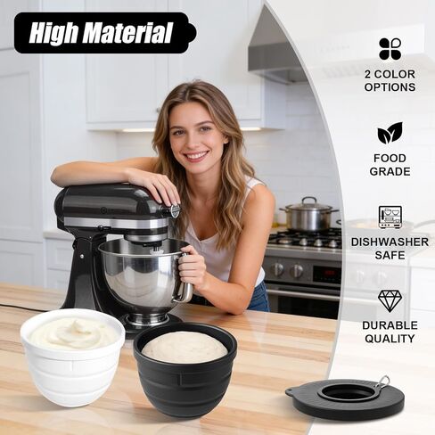 بطانات سيليكون قابلة للطي لخلاط حامل برأس مائل 5 قطع من KitchenAid (فقط)، عديم الرائحة، أكثر سمكًا، مقاوم للبرودة/الحرارة وغير لاصق، سهل التنظيف، مجموعة من 2 مع أغطية، غطاء وعاء مقاوم للرذاذ in Kuwait