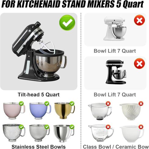 بطانات سيليكون قابلة للطي لخلاط حامل برأس مائل 5 قطع من KitchenAid (فقط)، عديم الرائحة، أكثر سمكًا، مقاوم للبرودة/الحرارة وغير لاصق، سهل التنظيف، مجموعة من 2 مع أغطية، غطاء وعاء مقاوم للرذاذ in Kuwait