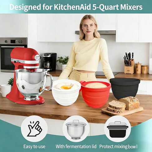 Silicone Bowl Liner for KitchenAid Tilt-Head 5Qt Mixers, 3-Pack Liners with Lids in Saudi Arabia