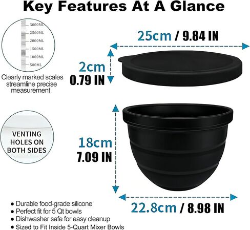 Silicone Bowl Liner for KitchenAid Tilt-Head 5Qt Mixers, 3-Pack Liners with Lids in Saudi Arabia