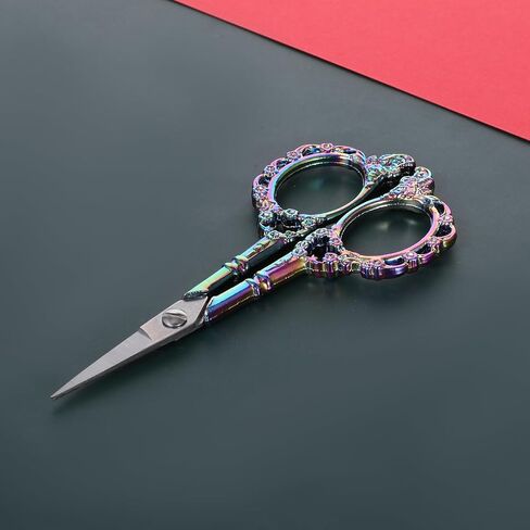 2 Pcs Small Craft Scissors with Cover, Pointed Tip Crochet Scissor, Sewing Embroidery Scissor, Pretty Embroidery Scissors, Vintage Handle for Crochet, Fabric, Paper, DIY Crafts (Red bronze and Color) in Saudi Arabia