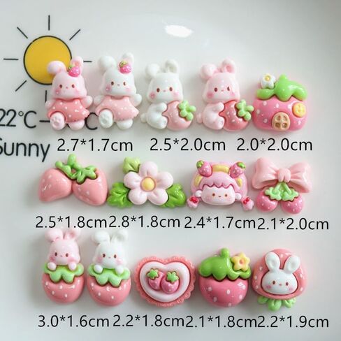 40Pcs Slime Charms Cute Set,Pink Bulk Mixed Flatback Bunny Strawberry Resin Charms Set Ornament for DIY Resin Jewelry Making Scrapbooking Hairpin Decors in Saudi Arabia