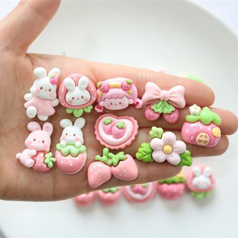40Pcs Slime Charms Cute Set,Pink Bulk Mixed Flatback Bunny Strawberry Resin Charms Set Ornament for DIY Resin Jewelry Making Scrapbooking Hairpin Decors in Saudi Arabia
