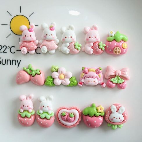 40Pcs Slime Charms Cute Set,Pink Bulk Mixed Flatback Bunny Strawberry Resin Charms Set Ornament for DIY Resin Jewelry Making Scrapbooking Hairpin Decors in Saudi Arabia