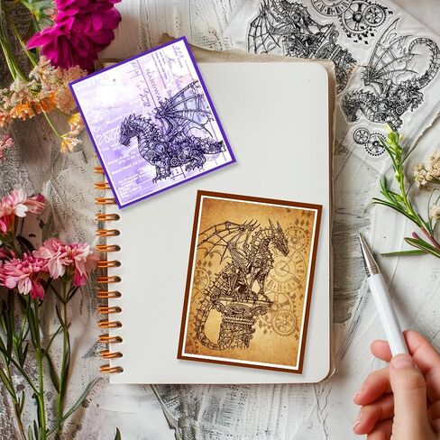 1 Sheet PVC Plastic Clear Stamps, Custom Animal Themed Silicone Stamp, Dragon and Clock Pattern Transparent Stamps for DIY Scrapbooking Photo Album Decorative Cards Making, 6.3x4.33inch in Saudi Arabia