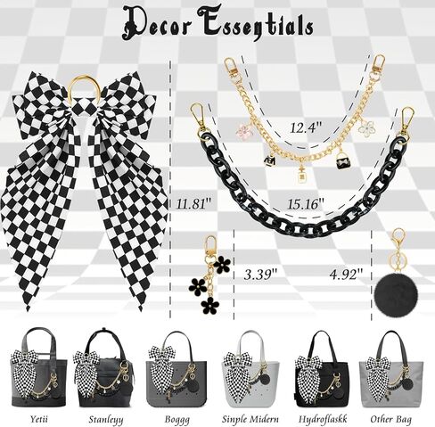 مجموعة من 5 قطع من إكسسوارات حقائب اليد YETI Camino 20/35/50 Carryall & Bogg Beach Tote Bag Decor Kit، فيونكة، كرة قطيفة، حلية زهور، كوبا وسلسلة زخرفية للفتيات والنساء in Kuwait