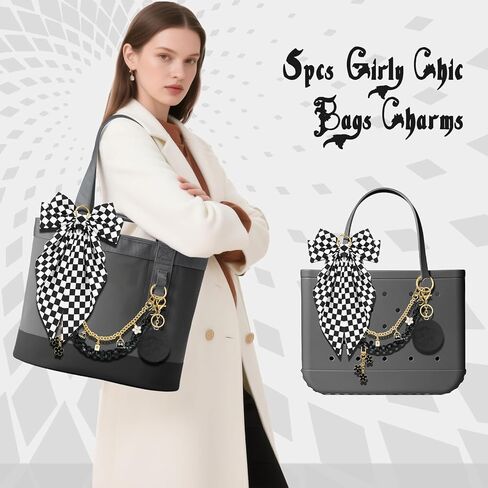 مجموعة من 5 قطع من إكسسوارات حقائب اليد YETI Camino 20/35/50 Carryall & Bogg Beach Tote Bag Decor Kit، فيونكة، كرة قطيفة، حلية زهور، كوبا وسلسلة زخرفية للفتيات والنساء in Kuwait