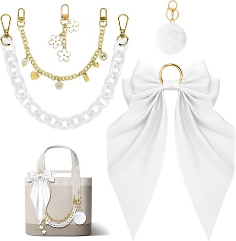مجموعة من 5 قطع من إكسسوارات حقائب اليد YETI Camino 20/35/50 Carryall & Bogg Beach Tote Bag Decor Kit، فيونكة، كرة قطيفة، حلية زهور، كوبا وسلسلة زخرفية للفتيات والنساء in Kuwait
