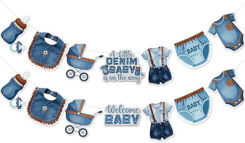 لافتة استحمام للأطفال من قماش الجينز الأزرق - لا توجد زخارف لحفلات استقبال الأطفال من قماش الجينز الأزرق لمستلزمات الحفلات ذات طابع الجينز الأزرق وديكور المنزل in Kuwait