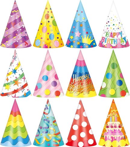 36 Pcs Happy Birthday Cone Hats Colorful Paper Crowns Headwear Birthday Party Hats Cake Balloons Confetti Headbands Photo Props for Students School Classroom Party Supplies Favors in Saudi Arabia