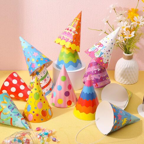 36 Pcs Happy Birthday Cone Hats Colorful Paper Crowns Headwear Birthday Party Hats Cake Balloons Confetti Headbands Photo Props for Students School Classroom Party Supplies Favors in Saudi Arabia
